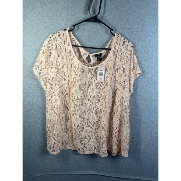 torrid Tops - Torrid Blouse Womens 1X (Torrid 1) Plus Pink Scoop Neck Short Sleeve Floral
